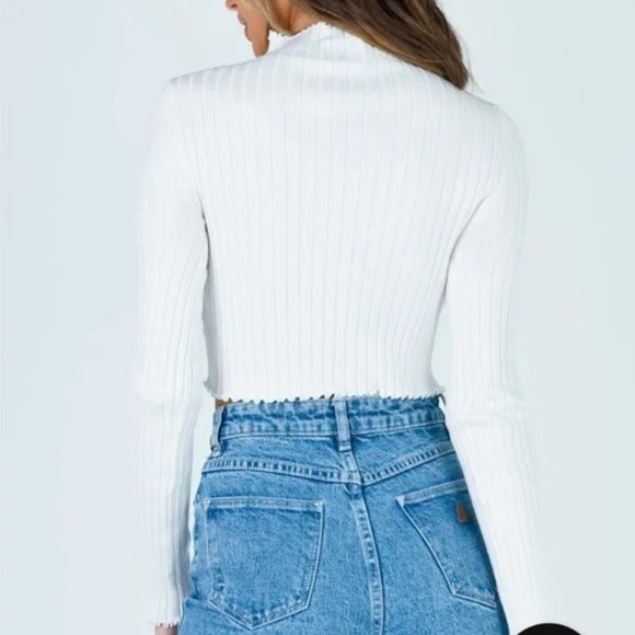(S/M) Princess Polly Grand Gestures Ribbed Top White Small Medium Mockneck - Picture 2 of 8